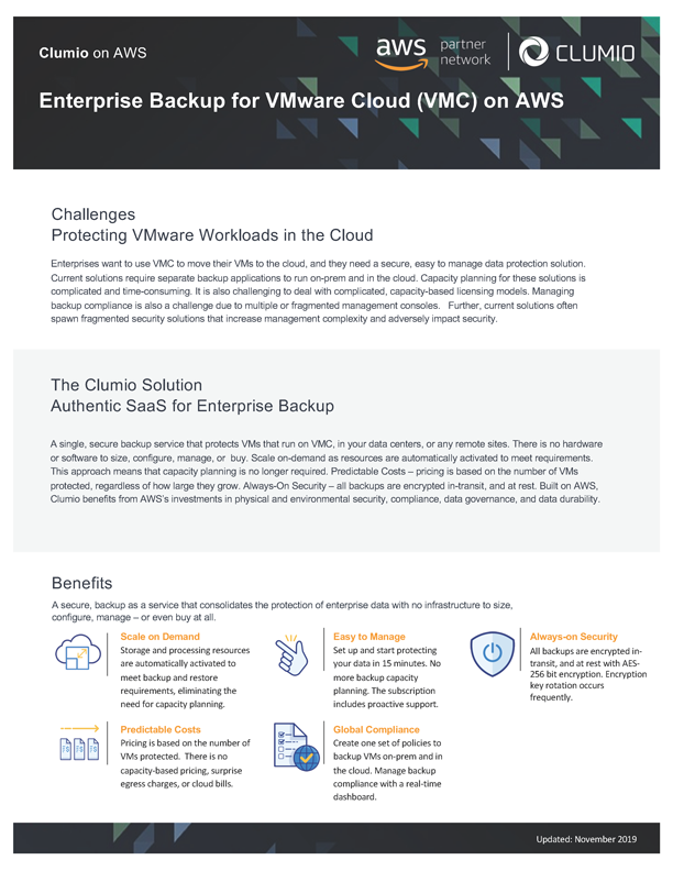 Clumio VMware Cloud on AWS Solution Brief