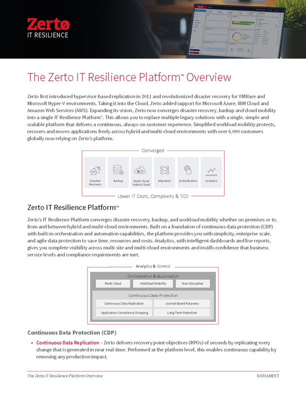 Zerto IT Resilience Platform Overview